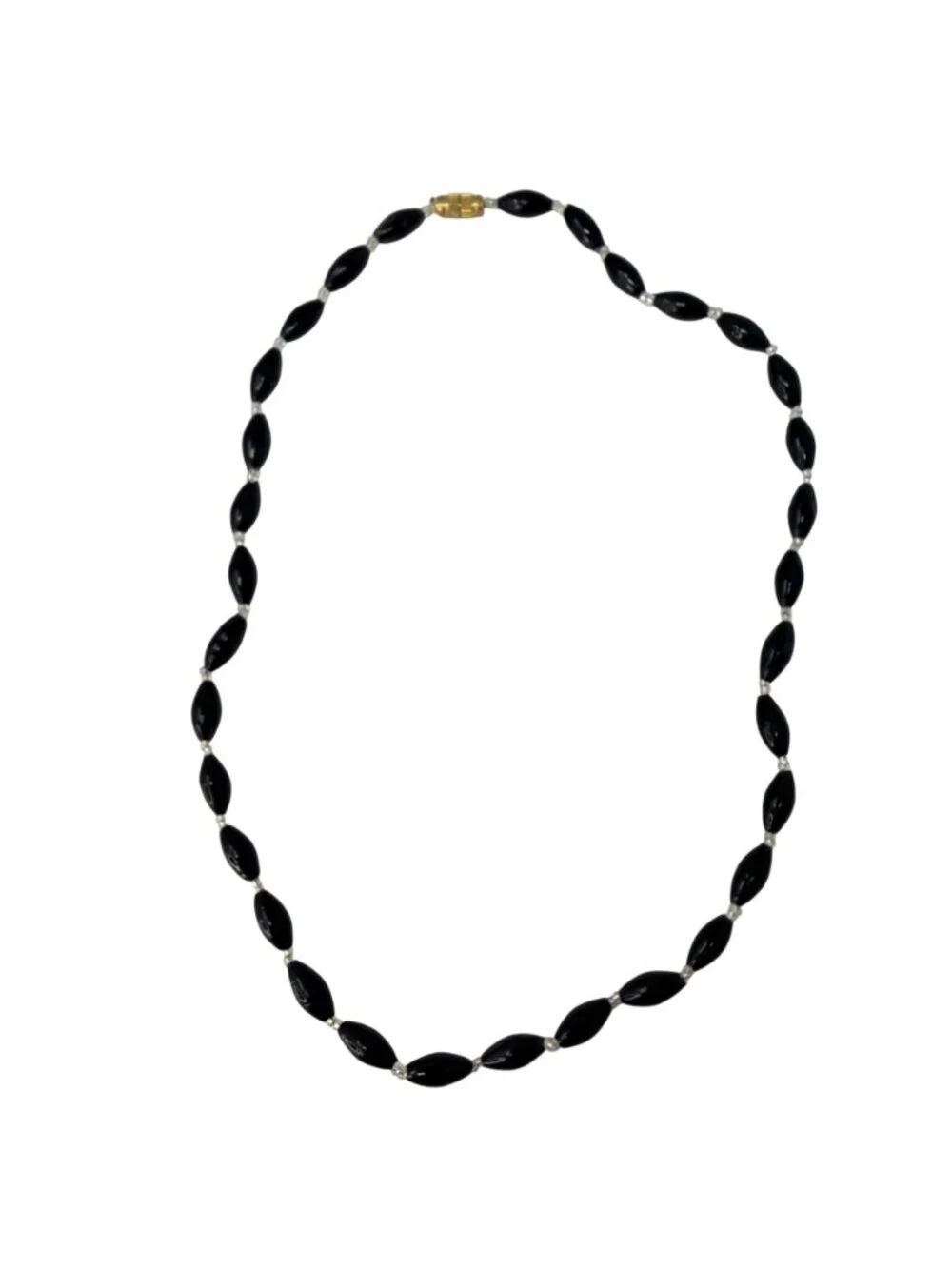 Vintage 1960s Black Glass Bead Necklace Made in‎ India New Old Stock Never Worn